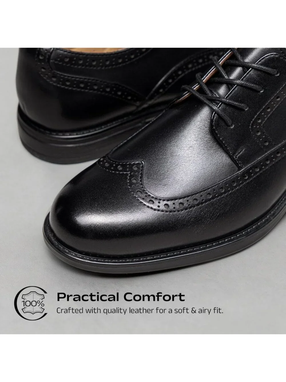 Men's Black Leather Wingtip Brogue Cushioned Dress Comfort Fit Oxford Shoes
